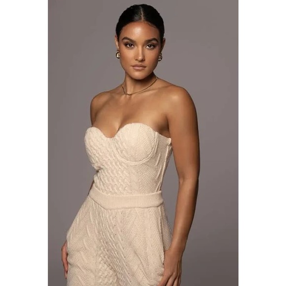 NWT JLUXLABEL Beige Davina Knit Bustier Top Size Medium - Picture 2 of 5